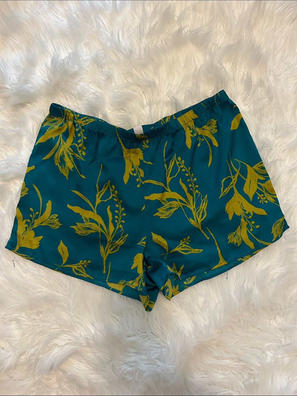 stars above Teal Floral Sleep Shorts with Mustard Print